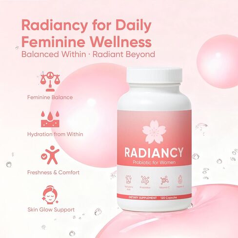 Radiancy Probiotic for Women Vaginal Health - Vaginal Dryness & Ph Balance with Lactobacillus Strains, Cherry Blossom Extract, Hyaluronic Acid, Vitamin C | 120 Count in Saudi Arabia