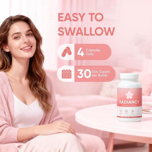 Radiancy Probiotic for Women Vaginal Health - Vaginal Dryness & Ph Balance with Lactobacillus Strains, Cherry Blossom Extract, Hyaluronic Acid, Vitamin C | 120 Count in Saudi Arabia