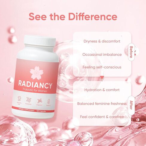 Radiancy Probiotic for Women Vaginal Health - Vaginal Dryness & Ph Balance with Lactobacillus Strains, Cherry Blossom Extract, Hyaluronic Acid, Vitamin C | 120 Count in Saudi Arabia