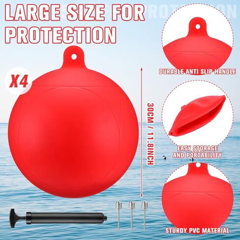 Threehoney 4 Pcs Inflatable Slalom Buoy Float PVC Boat Mooring Buoy Float Equipped with 1 Inflator and 3 Needles Boat Fenders Inflatable Anchor Ball Bumper for Docking Fishing Crab in Saudi Arabia