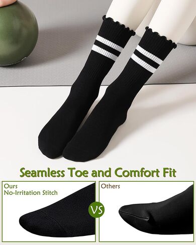 Pilates Socks for Women with Grips Non Slip Yoga Ruffle Crew Socks for Barre Hospital Gym Athletic 4 Pairs Size 6-10 in Saudi Arabia