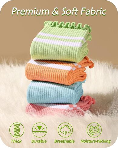Pilates Socks for Women with Grips Non Slip Yoga Ruffle Crew Socks for Barre Hospital Gym Athletic 4 Pairs Size 6-10 in Saudi Arabia