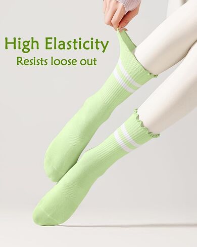 Pilates Socks for Women with Grips Non Slip Yoga Ruffle Crew Socks for Barre Hospital Gym Athletic 4 Pairs Size 6-10 in Saudi Arabia