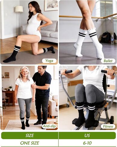Pilates Socks for Women with Grips Non Slip Yoga Ruffle Crew Socks for Barre Hospital Gym Athletic 4 Pairs Size 6-10 in Saudi Arabia