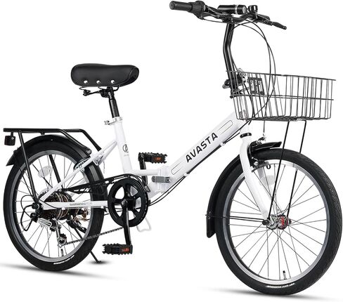 AVASTA Quartet 20 24 Inch Folding Bike with 7-Speed, Dual C-Brake, Fender, Rear Rack and Bicycle Basket, Mutiple Colors in Kuwait