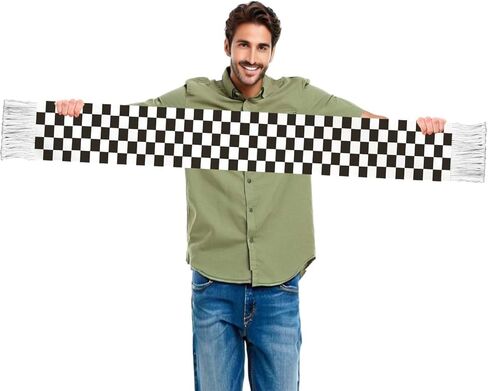 Black Checkered Flag Scarf,60inch Black Grid Banner Sports Fan Scarves,18×150cm Novel Souvenir For Team Game Party Parade in Saudi Arabia