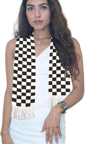 Black Checkered Flag Scarf,60inch Black Grid Banner Sports Fan Scarves,18×150cm Novel Souvenir For Team Game Party Parade in Saudi Arabia