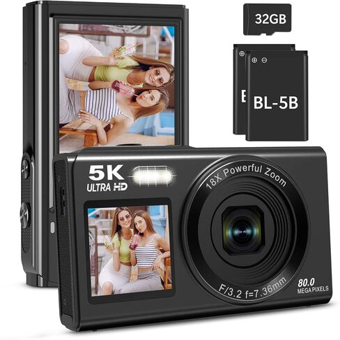 كاميرا رقمية 6K 64MP للتصوير الفوتوغرافي Nikicam Vlogging Camera لـ YouTube مع شاشة Flip 180 درجة ، واي فاي ، تكبير رقمي 16x ، عدسة 52 مم ، بطاريتين ، بطاقة Micro SD 32 جيجابايت (وردي) in Kuwait