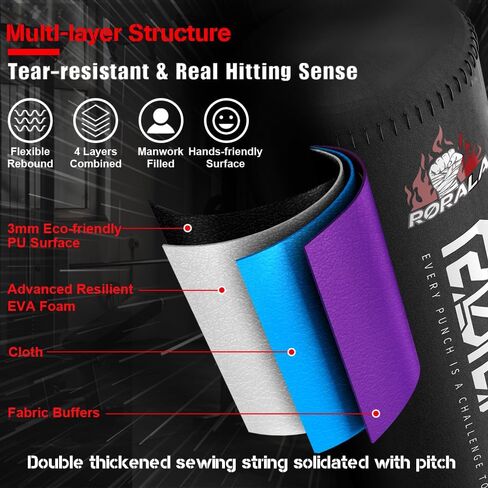 كيس ملاكمة RORALA مع حامل بوزن 70 بوصة - 203 رطل، حقيبة ملاكمة ثقيلة قائمة بذاتها لاختيار هدايا الشباب البالغين، مطورة in Kuwait