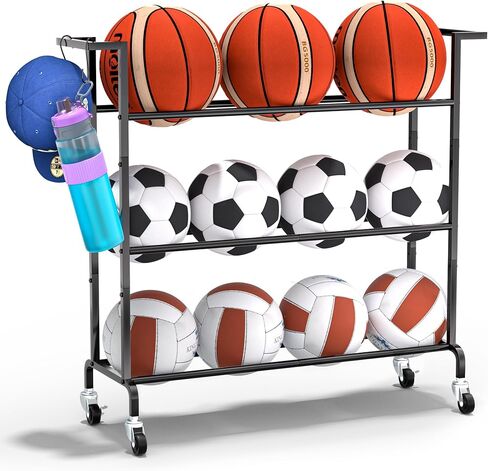 Invech Basketball Holder 3 Tier, Rolling Basketball Rack Training Stand, Sports Equipment Organizer for Garage or Gym Indoor & Outdoor in Kuwait