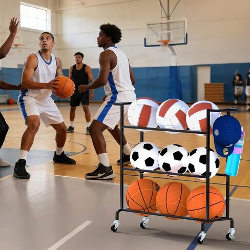 Invech Basketball Holder 3 Tier, Rolling Basketball Rack Training Stand, Sports Equipment Organizer for Garage or Gym Indoor & Outdoor in Kuwait