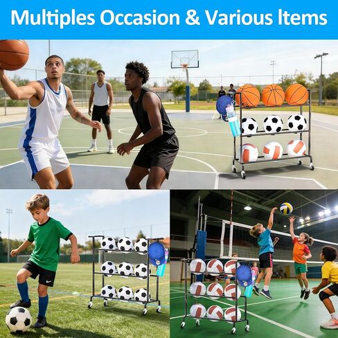 Invech Basketball Holder 3 Tier, Rolling Basketball Rack Training Stand, Sports Equipment Organizer for Garage or Gym Indoor & Outdoor in Kuwait