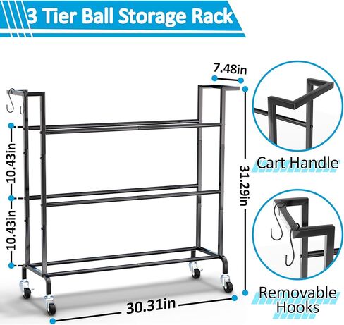 Invech Basketball Holder 3 Tier, Rolling Basketball Rack Training Stand, Sports Equipment Organizer for Garage or Gym Indoor & Outdoor in Kuwait