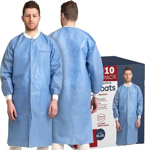 Medical Nation Disposable Lab Coats | 10 Pack - 50 Pack | Lab Coats for Adults with Knit Cuffs and Pockets (Size Small - 5XL) in Saudi Arabia