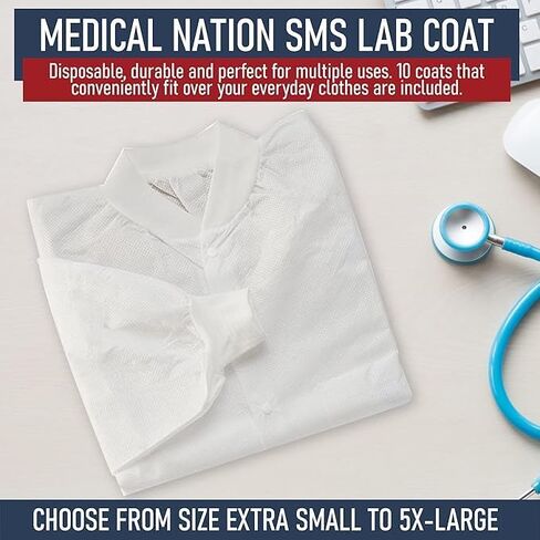Medical Nation Disposable Lab Coats | 10 Pack - 50 Pack | Lab Coats for Adults with Knit Cuffs and Pockets (Size Small - 5XL) in Saudi Arabia
