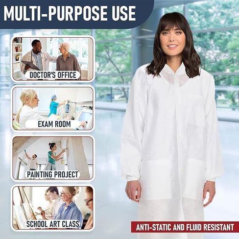 Medical Nation Disposable Lab Coats | 10 Pack - 50 Pack | Lab Coats for Adults with Knit Cuffs and Pockets (Size Small - 5XL) in Saudi Arabia