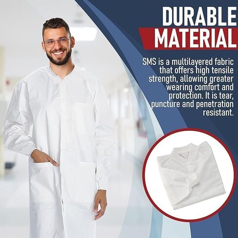 Medical Nation Disposable Lab Coats | 10 Pack - 50 Pack | Lab Coats for Adults with Knit Cuffs and Pockets (Size Small - 5XL) in Saudi Arabia