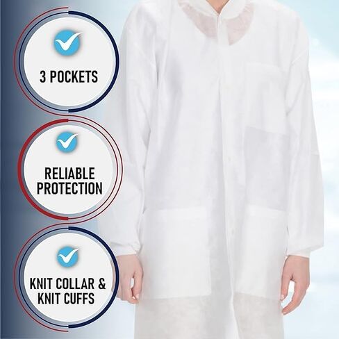 Medical Nation Disposable Lab Coats | 10 Pack - 50 Pack | Lab Coats for Adults with Knit Cuffs and Pockets (Size Small - 5XL) in Saudi Arabia