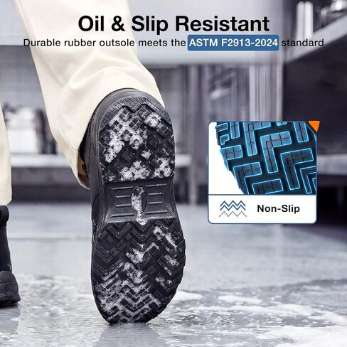 أحذية عمل NINGO مضادة للانزلاق للرجال، أحذية مريحة مقاومة للانزلاق مع دعم للكاحل والقوس، مقاومة للزيت والماء، أحذية عمل سوداء خفيفة الوزن لخدمة الطعام، الشيف، المطبخ، المطعم in Kuwait