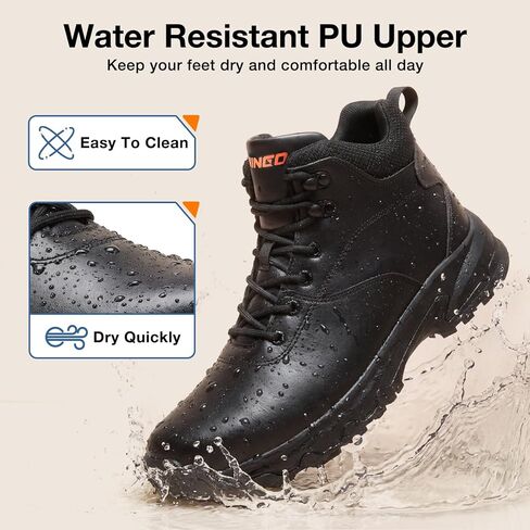 أحذية عمل NINGO مضادة للانزلاق للرجال، أحذية مريحة مقاومة للانزلاق مع دعم للكاحل والقوس، مقاومة للزيت والماء، أحذية عمل سوداء خفيفة الوزن لخدمة الطعام، الشيف، المطبخ، المطعم in Kuwait