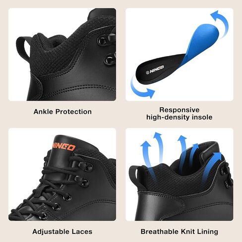 أحذية عمل NINGO مضادة للانزلاق للرجال، أحذية مريحة مقاومة للانزلاق مع دعم للكاحل والقوس، مقاومة للزيت والماء، أحذية عمل سوداء خفيفة الوزن لخدمة الطعام، الشيف، المطبخ، المطعم in Kuwait