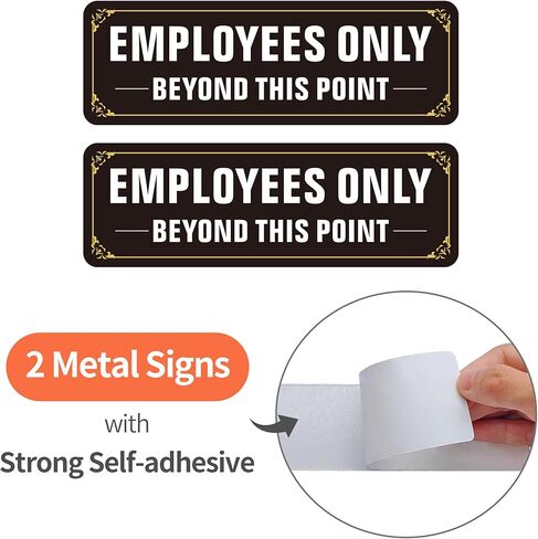 لافتة للموظفين فقط، (عبوتان) ذاتية اللصق للموظفين فقط بعد هذه النقطة، علامات لاصقة للموظفين من معدن الألومنيوم خالية من الصدأ للجدار والباب (9 × 3 بوصة، أسود/أبيض) in Kuwait