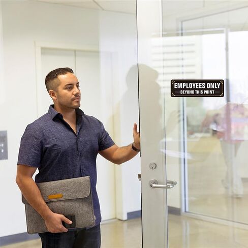 لافتة للموظفين فقط، (عبوتان) ذاتية اللصق للموظفين فقط بعد هذه النقطة، علامات لاصقة للموظفين من معدن الألومنيوم خالية من الصدأ للجدار والباب (9 × 3 بوصة، أسود/أبيض) in Kuwait