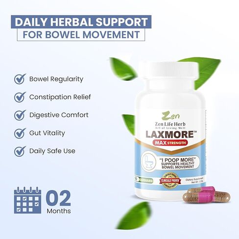 ZEN LIFE HERB LAXMORE I POOP MORE Max Strength 100% Natural Plant-Based Supplement (90 Capsules) in Kuwait