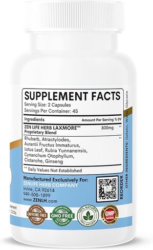 ZEN LIFE HERB LAXMORE I POOP MORE Max Strength 100% Natural Plant-Based Supplement (90 Capsules) in Kuwait
