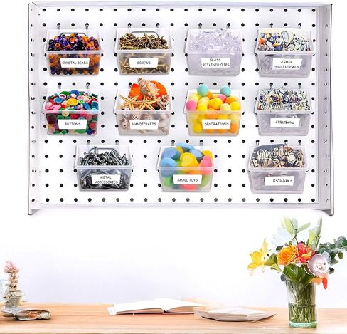 16 مجموعة من صناديق وسلال ألواح Pegboard الشفافة وملحقات منظم Pegboard مع خطافات وحاويات Pegboard ملصق جداري وقلم لتخزين الأدوات اليدوية ومنظم تخزين المرآب in Saudi Arabia