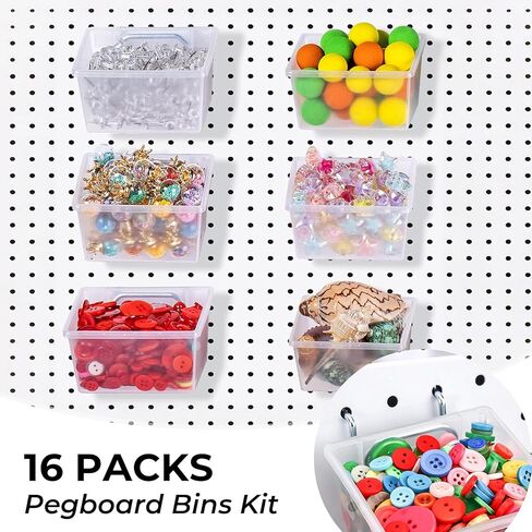 16 مجموعة من صناديق وسلال ألواح Pegboard الشفافة وملحقات منظم Pegboard مع خطافات وحاويات Pegboard ملصق جداري وقلم لتخزين الأدوات اليدوية ومنظم تخزين المرآب in Saudi Arabia
