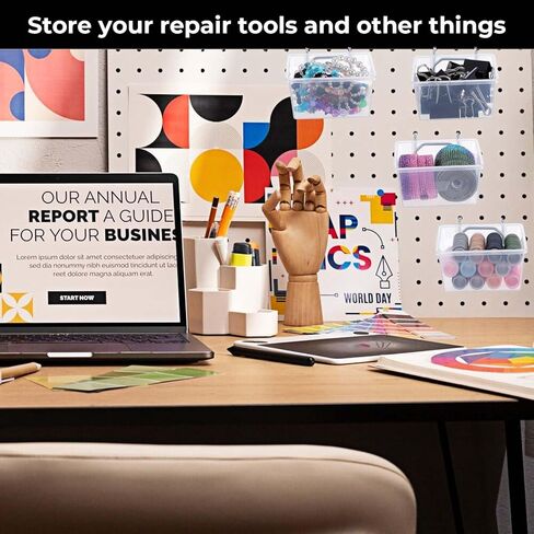 16 مجموعة من صناديق وسلال ألواح Pegboard الشفافة وملحقات منظم Pegboard مع خطافات وحاويات Pegboard ملصق جداري وقلم لتخزين الأدوات اليدوية ومنظم تخزين المرآب in Saudi Arabia