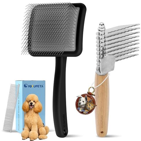 Long Pin Dog Slicker Brush for Poodles, Golden Doodles & Cats - 3-Piece Grooming Kit with Dematting Comb and Pet Comb, Large Wooden Handle Deshedding Tools for Thick Hair Mats Removal in Kuwait