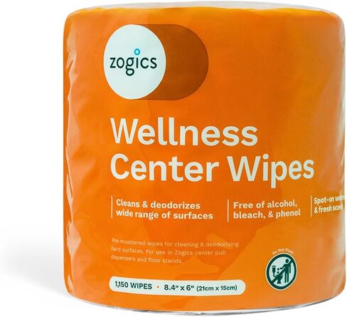 مناديل تنظيف Zogics Wellness Center - مناديل معدات الصالة الرياضية لتنظيف الأسطح والمعدات، متينة وآمنة مشبعة مسبقًا (4,600 عدد، 4 لفات من 1150) in Kuwait