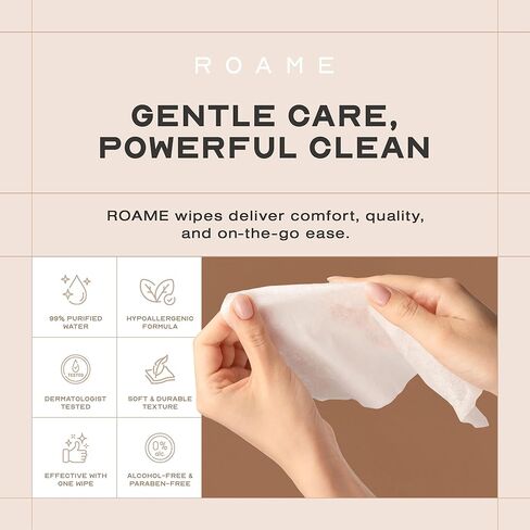 ROAME Flushable Wet Wipes After Toilet Use – Septic Safe & Toilet Flushable – Hypoallergenic, Unscented, 99% Purified Water with Aloe Vera, Witch Hazel & Cucumber Extracts – 30 Count in Kuwait