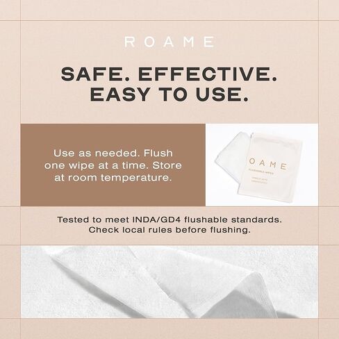 ROAME Flushable Wet Wipes After Toilet Use – Septic Safe & Toilet Flushable – Hypoallergenic, Unscented, 99% Purified Water with Aloe Vera, Witch Hazel & Cucumber Extracts – 30 Count in Kuwait