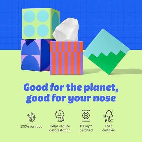 من يعطي مناديل من الخيزران، صناديق مكعبة من مناديل الوجه، 100% من الخيزران، 3 طبقات، 12 صندوقًا، 65 ورقة في كل صندوق، ناعمة، قوية، ومستدامة، صديقة للبيئة مع عبوة خالية من البلاستيك، 780 منديلًا إجماليًا in Kuwait