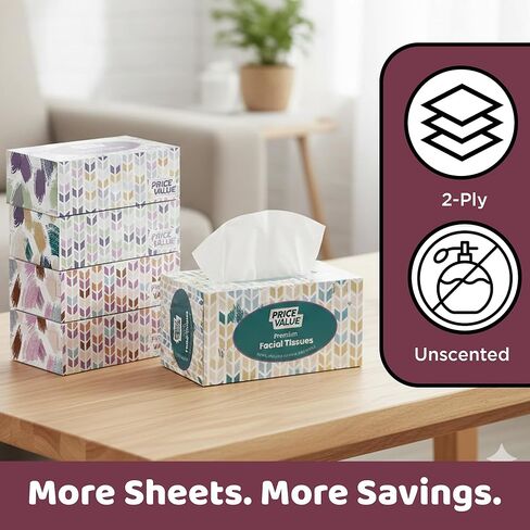 مناديل وجه، بيضاء، طبقتين، 230 ورقة في كل صندوق، 4 صناديق، إجمالي 920 ورقة، ناعمة ومتينة in Kuwait