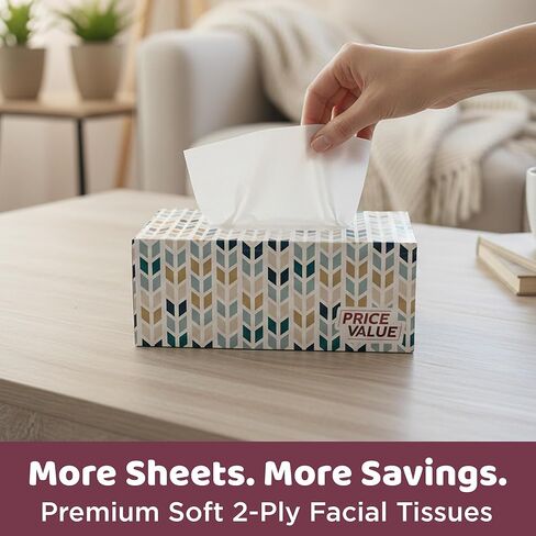 مناديل وجه، بيضاء، طبقتين، 230 ورقة في كل صندوق، 4 صناديق، إجمالي 920 ورقة، ناعمة ومتينة in Kuwait