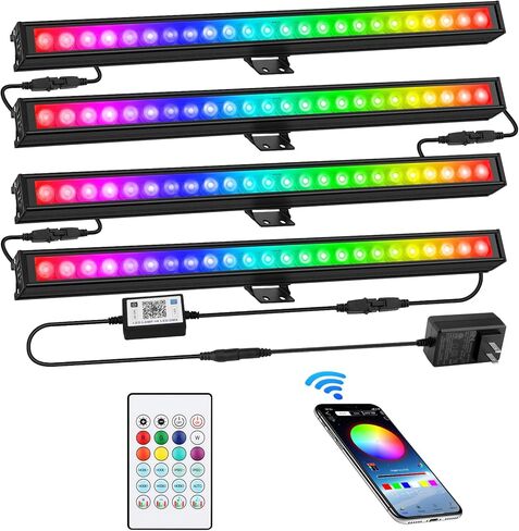 قضبان إضاءة LED 4 عبوات: إضاءة لهجة متغيرة الألوان 16 بوصة 18 وات RGB - تطبيق وجهاز تحكم عن بعد مع التحكم في المجموعة - أوضاع مزامنة المؤقت والموسيقى - مصابيح خلفية لغرفة الألعاب وإعداد الكمبيوتر الشخصي والديكور المنزلي in Kuwait