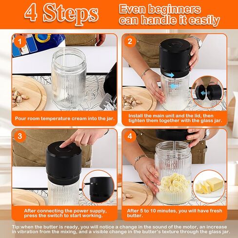 IFOLO Electric Butter Churn – One-Touch Butter Maker in 5–10 Mins, 34oz Glass Jar with High-Speed Brushless Motor, High-Speed Mixing for Creamy Results in Saudi Arabia