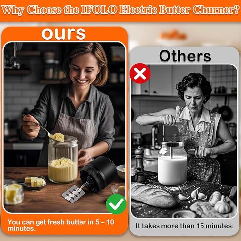 IFOLO Electric Butter Churn – One-Touch Butter Maker in 5–10 Mins, 34oz Glass Jar with High-Speed Brushless Motor, High-Speed Mixing for Creamy Results in Saudi Arabia