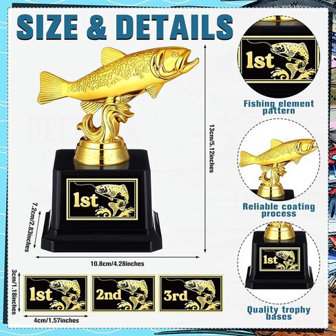 Liliaafar 6 Pcs Fishing Derby Award Set Include 5" Fishing Reward Trophy Medals with Neck Ribbons Funny Gold and 1st 2nd 3rd Prize Stickers for Teens Adults Fisherman Competition in Saudi Arabia