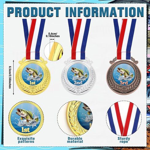 Liliaafar 6 Pcs Fishing Derby Award Set Include 5" Fishing Reward Trophy Medals with Neck Ribbons Funny Gold and 1st 2nd 3rd Prize Stickers for Teens Adults Fisherman Competition in Saudi Arabia