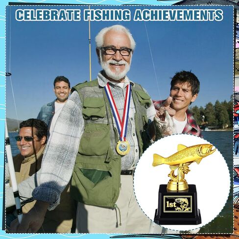 Liliaafar 6 Pcs Fishing Derby Award Set Include 5" Fishing Reward Trophy Medals with Neck Ribbons Funny Gold and 1st 2nd 3rd Prize Stickers for Teens Adults Fisherman Competition in Saudi Arabia