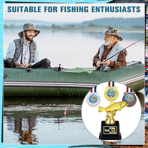 Liliaafar 6 Pcs Fishing Derby Award Set Include 5" Fishing Reward Trophy Medals with Neck Ribbons Funny Gold and 1st 2nd 3rd Prize Stickers for Teens Adults Fisherman Competition in Saudi Arabia