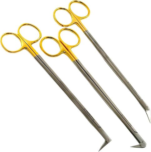 Pack of 3pcs Potts Smith Sharp Tip Scissors | Angled to 25 Degrees, 90 Degrees, and 125 Degrees | Gold Handle French Stainless Steel Premium Bundle in Kuwait