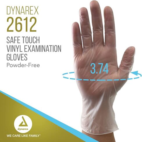 Dynarex Safe-touch Vinyl Exam Gloves, Powder Free, Medium, 1 Box Of 100 Gloves, Clear, Medium in Saudi Arabia
