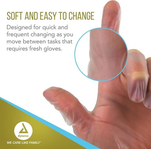 Dynarex Safe-touch Vinyl Exam Gloves, Powder Free, Medium, 1 Box Of 100 Gloves, Clear, Medium in Saudi Arabia