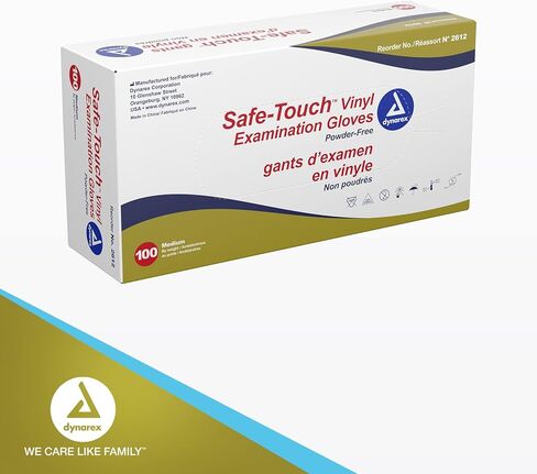 Dynarex Safe-touch Vinyl Exam Gloves, Powder Free, Medium, 1 Box Of 100 Gloves, Clear, Medium in Saudi Arabia